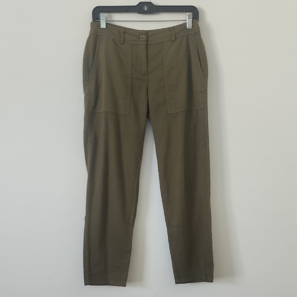 Eileen Fisher Organic Cotton Cropped Trousers Green Pants Size 2P